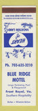Matchbook Cover - Blue Ridge Motel Front Royal VA