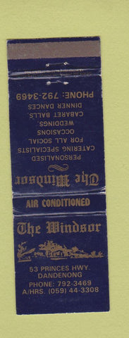 Matchbook Cover - The Windsor Restaurant Dandenong Australia WEAR
