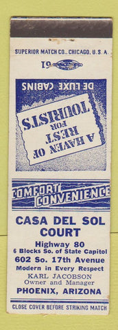 Matchbook Cover - Casa Del Sol Court Motel Phoenix AZ