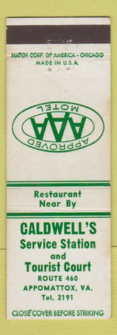 Matchbook Cover - Caldwell's Service Station Motel Appomattox VA oil gas