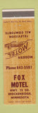 Matchbook Cover - Fox Motel Breckenridge MN