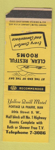 Matchbook Cover - Yellow Quill Motel Portage La Prairie MB WORN
