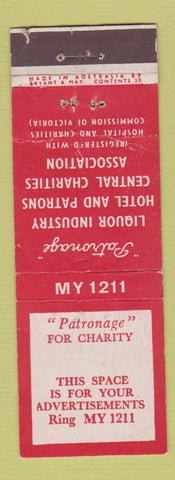 Matchbook Cover - Patronage for Charity Bryant and May Australia WORN