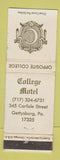 Matchbook Cover - College Motel Gettysburg PA WEAR