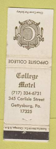 Matchbook Cover - College Motel Gettysburg PA WEAR