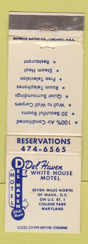 Matchbook Cover - Del Haven White House Motel College Park MD