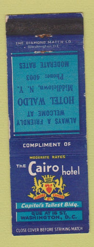 Matchbook Cover - Cairo Hotel Washington DC Hotel Waldo Middletown NY WEAR