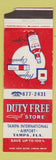 Matchbook Cover - Duty Free Store Tampa FL Airport WORN