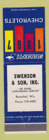 Matchbook Cover - 1967 Chevrolet Swenson & Son Boscobel WI