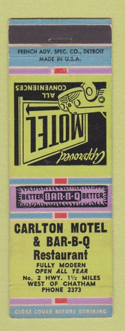 Matchbook Cover - Carlton Motel BBQ Chatham MI