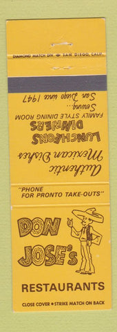 Matchbook Cover - Don Joe's Mexican Restaurants San Diego CA