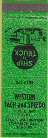 Matchbook Cover - Western Tach Speedo Commerce CA green