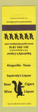 Matchbook Cover - Squirrely's Liquors Kingsville TX