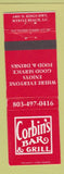 Matchbook Cover - Corbin's Bar and Grill Myrtle Beach SC