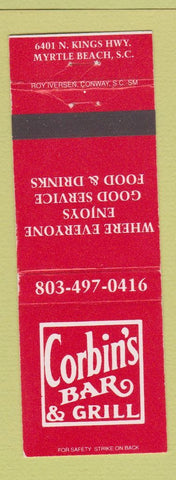 Matchbook Cover - Corbin's Bar and Grill Myrtle Beach SC