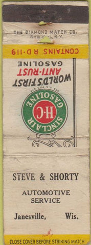 Matchbook Cover - Sinclair oil gas Janesville WI WORN