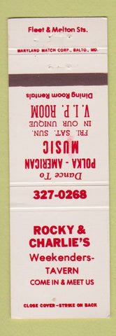 Matchbook Cover - Rocky & Charlie's Tavern Polka Music