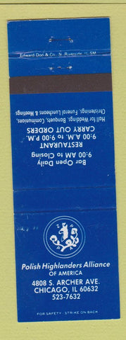 Matchbook Cover - Polish Highlanders Alliance of America Chicago IL