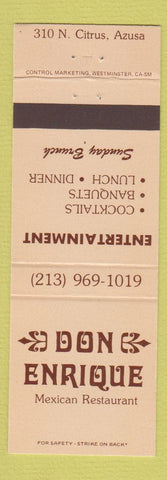 Matchbook Cover - Don Enrique Mexican Restaurant Azusa CA