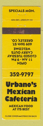 Matchbook Cover - Urbano's Mexican Cafeteria Greeley Colorado