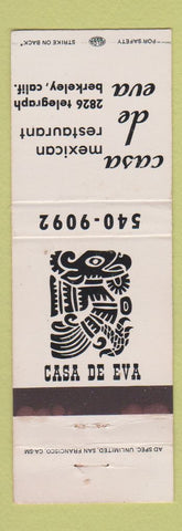 Matchbook Cover - Casa De Eva Mexican Restaurant Berkeley CA