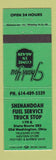 Matchbook Cover - Shenandoah Fuler Service Truck Stop Old Washington OH GREEN