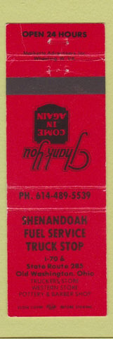 Matchbook Cover - Shenandoah Fuler Service Truck Stop Old Washington OH RED