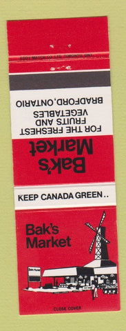 Matchbook Cover - Bak's Market Grocery Bradford ON