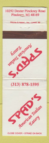 Matchbook Cover - Spad's Italian Restaurant Pinckney MI WEAR