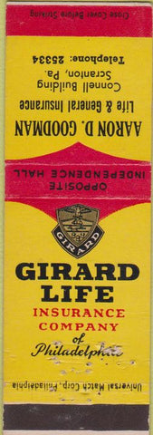 Matchbook Cover - Girard Life Insurance Scranton PA