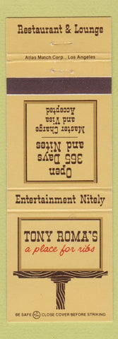 Matchbook Cover - Tony Roma's Ribs FL CA CHAIN