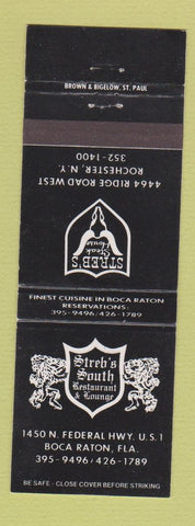 Matchbook Cover - Streb's South Restaurant Boca Raton FL Rochester NY