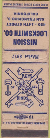 Matchbook Cover - Mission Locksmith San Francisco CA WORN