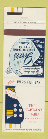 Matchbook Cover - Ivar's Clams Captain's Table Seattle WA