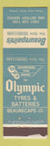 Matchbook Cover - Beaurepaire's Tire Technicians Olympic Tires Australia WORN