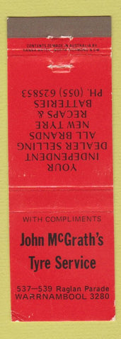 Matchbook Cover - John McGrath's Tire Service Warrnambool Australia WEAR