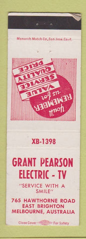 Matchbook Cover - Grant Pearson Electric TV Melbourne Australia WEAR