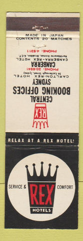 Matchbook Cover - Rex Hotels Sydney Canberra Australia