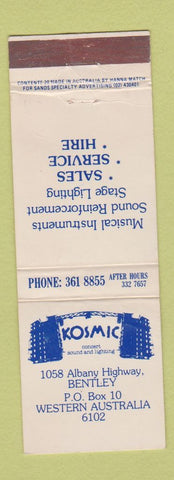 Matchbook Cover - Kosmic Concert Sound Lighting Bentley Western Australia