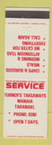 Matchbook Cover - Turner's Takeaways Restaurant Manaia Taranaki New Zealand