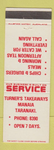 Matchbook Cover - Turner's Takeaways Restaurant Manaia Taranaki New Zealand