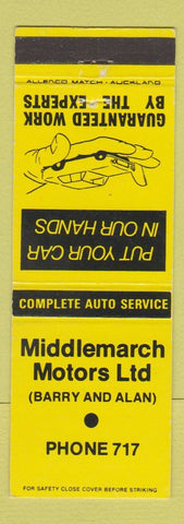 Matchbook Cover - Middlemarch Motors New Zealand