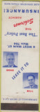 Matchbook Cover - Deno Bill Insurance NO TOWN