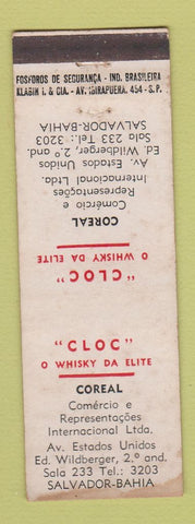 Matchbook Cover - Cloc Whiskey Salvador Bahia Brazil WORN