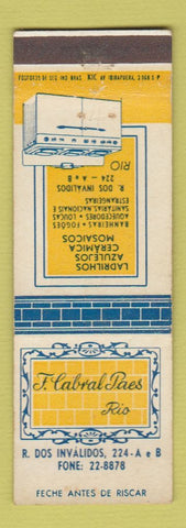 Matchbook Cover - F Cabral Peas Rio De Janeiro Stove Appliance Brazil