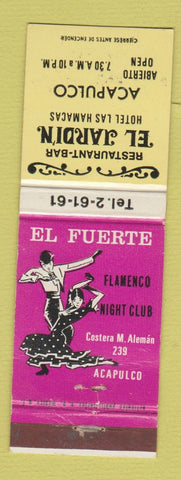 Matchbook Cover - El Jardin Fuerto Acapulco Mexico girlie Flamenco Castillo Rum?