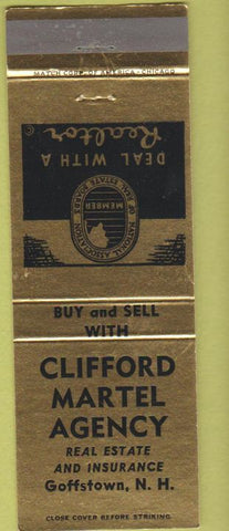 Matchbook Cover - Clifford Martel Agency Goffstown NH