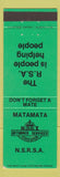 Matchbook Cover - Matamata Returned Services RSA New Zealand