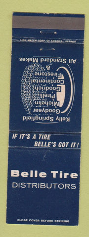 Matchbook Cover - Belle Tire Kelly Springfield Goodyear Michelin Detroit MI
