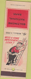 Matchbook Cover - Baltimore National Bank MD